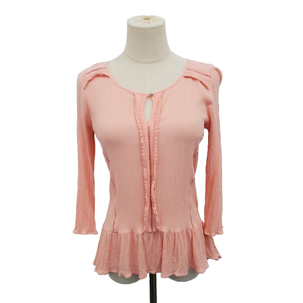LC Lauren Conrad Womens Crepe Flounce-Hem Top Blouse Size M Apricot Blush‎
